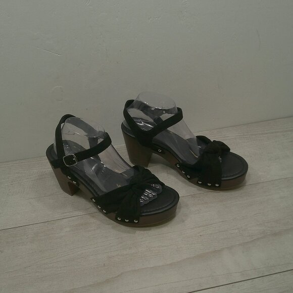 Torrid Black Bohemian Faux Suede & Faux Wood Knot Platform Block Heel Size 10 WW - Picture 11 of 14